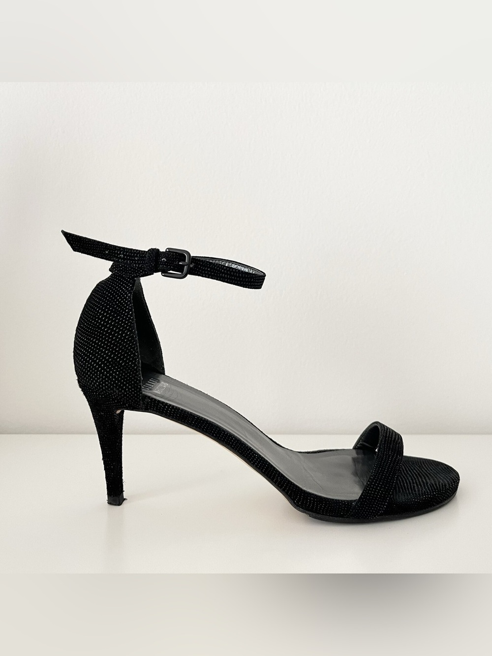 Stuart Weitzman Nunaked Leather Strappy Heels Sandals Size 8 Black Eveningwear